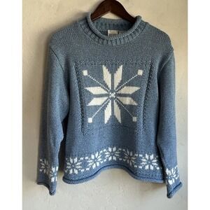 Vintage Cotton Country Parkhurst Roll Neck Pullover Sweater L Snowflake Ski Blue